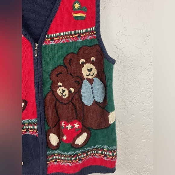Women’s Vintage Capacity Teddy Bear Zip Up Sweater Vest Size Large Novelty Fun - Picture 2 of 7